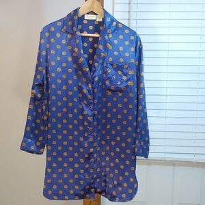 Victoria Secret Purple Gold Satin Long Sleeves Sleep Shirt Night Gown Size S